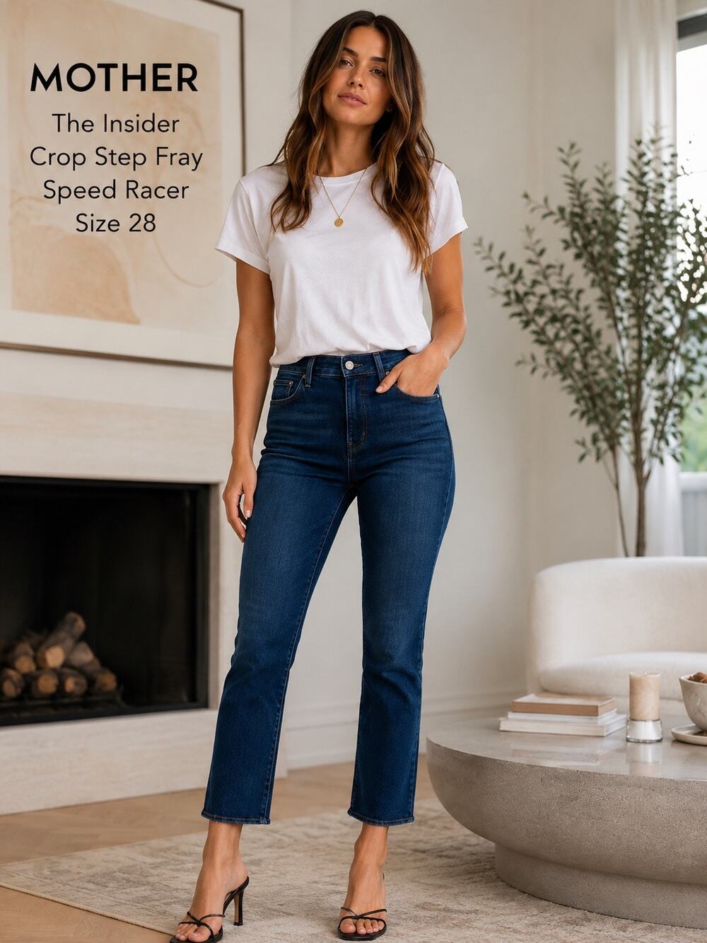 MOTHER Insider Crop Step Fray Speed Racer Designer Jeans 28 Dark Wash Pristine